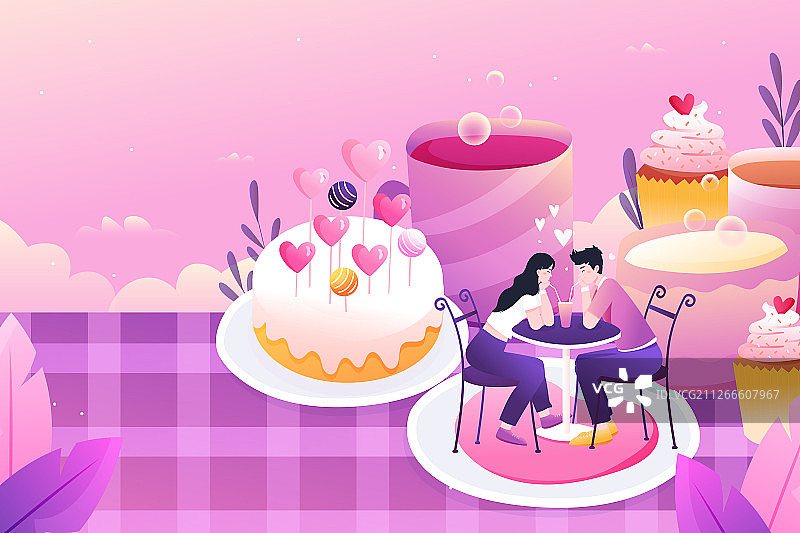 卡通清新白色情人节浪漫情侣约会背景矢量插画图片素材