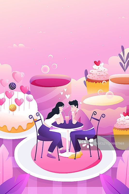 卡通清新白色情人节浪漫情侣约会背景矢量插画图片素材