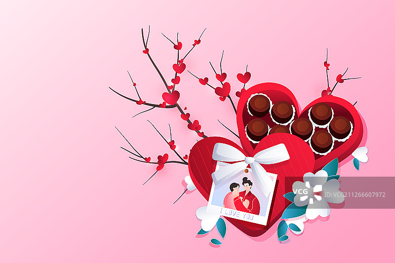 卡通清新白色情人节浪漫情侣纪念日礼物背景矢量插画图片素材