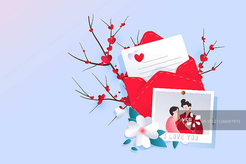 卡通清新白色情人节浪漫情侣纪念日礼物背景矢量插画图片素材