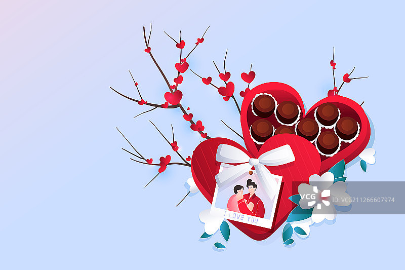 卡通清新白色情人节浪漫情侣纪念日礼物背景矢量插画图片素材