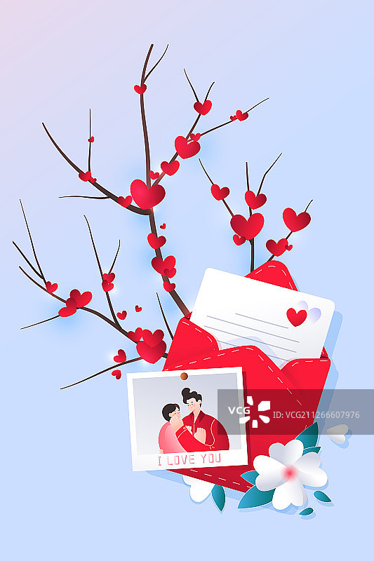 卡通清新白色情人节浪漫情侣纪念日礼物背景矢量插画图片素材