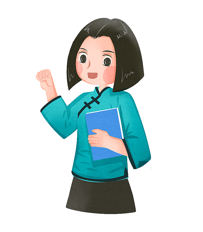 民国女性学生手拿着书本插画元素图片素材