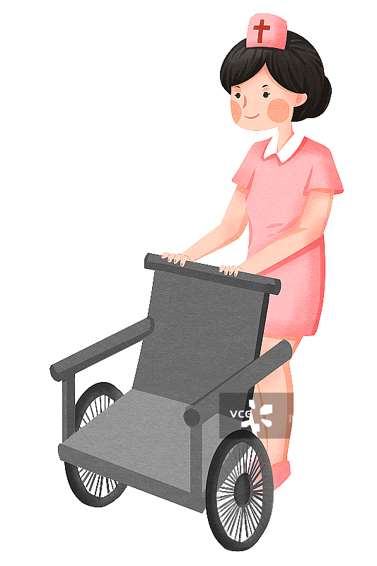 护士手推着残疾人轮椅插画元素图片素材