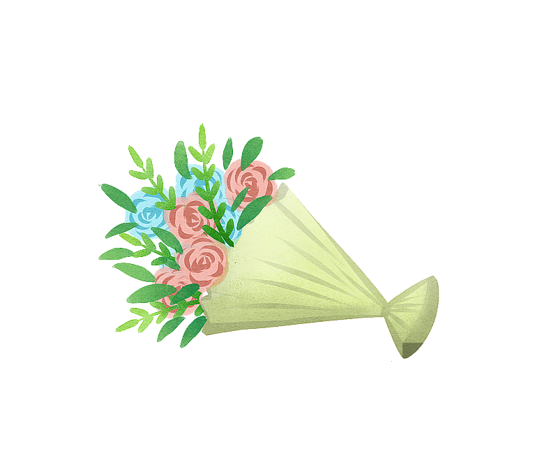 一束手捧花插画植物元素图片素材