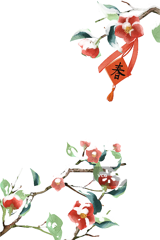 水彩风格春节梅花花枝插画植物元素图片素材