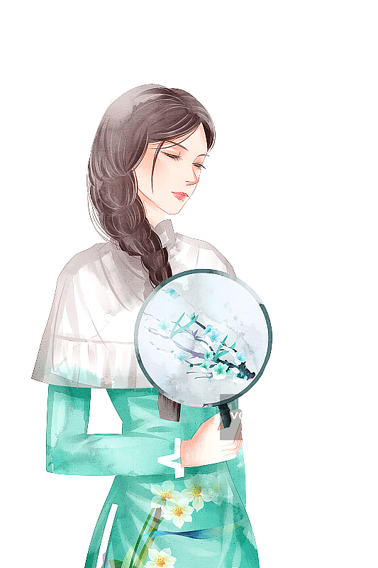 水彩风格民国旗袍女性插画人物元素图片素材
