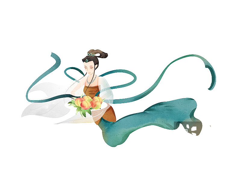 中国风仙女端着仙桃插画人物元素图片素材