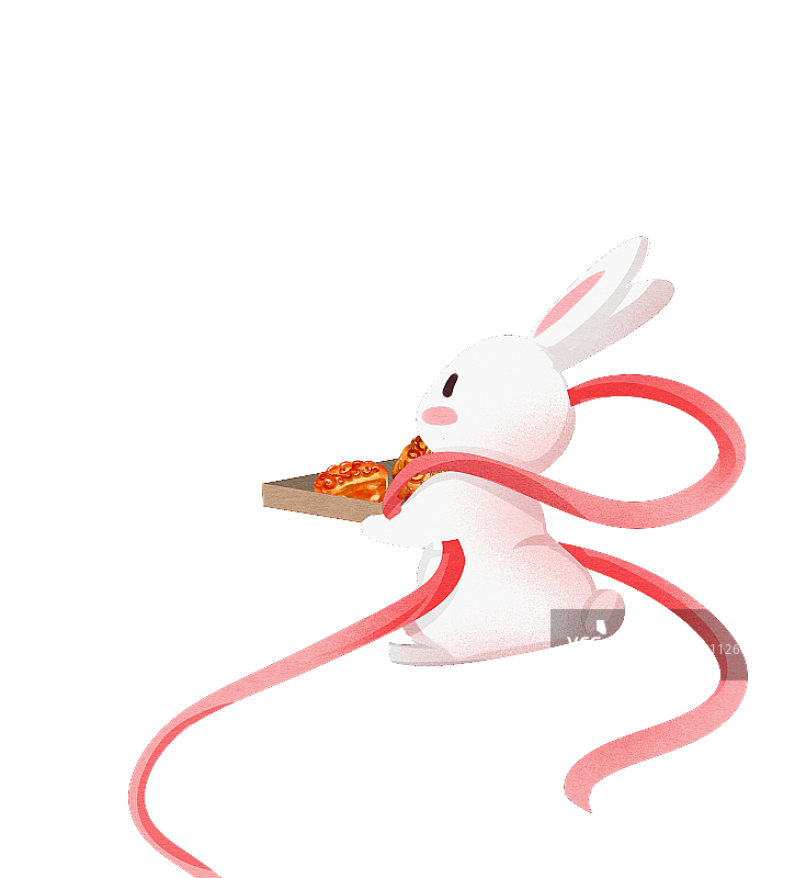 中秋节玉兔手端着月饼插画人物元素图片素材