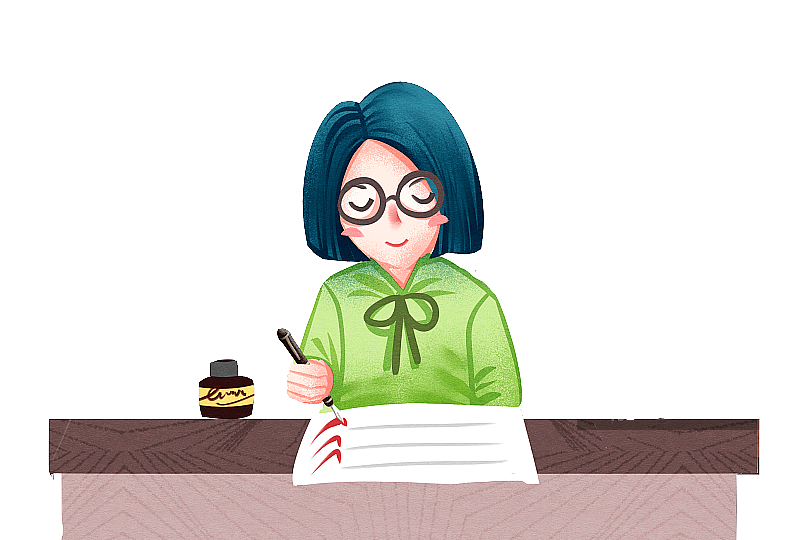 教师节女性老师批改作业插画人物元素图片素材