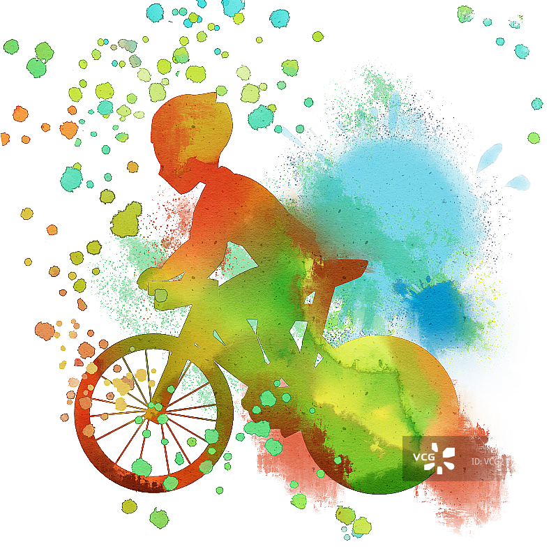 水彩风格会项目自行车插画元素图片素材