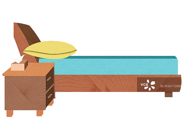 卧室里的床和床头柜插画元素图片素材