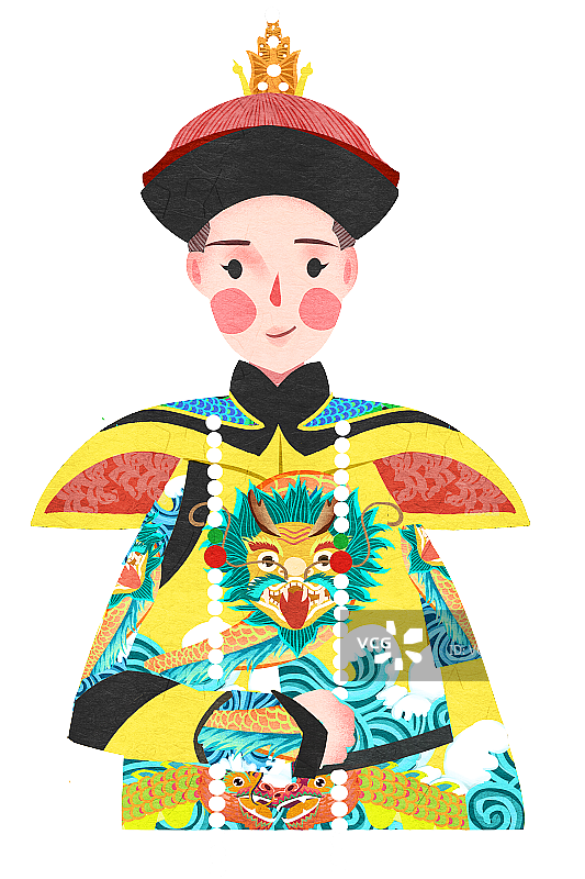 国潮风中国清朝皇帝龙袍插画人物元素图片素材