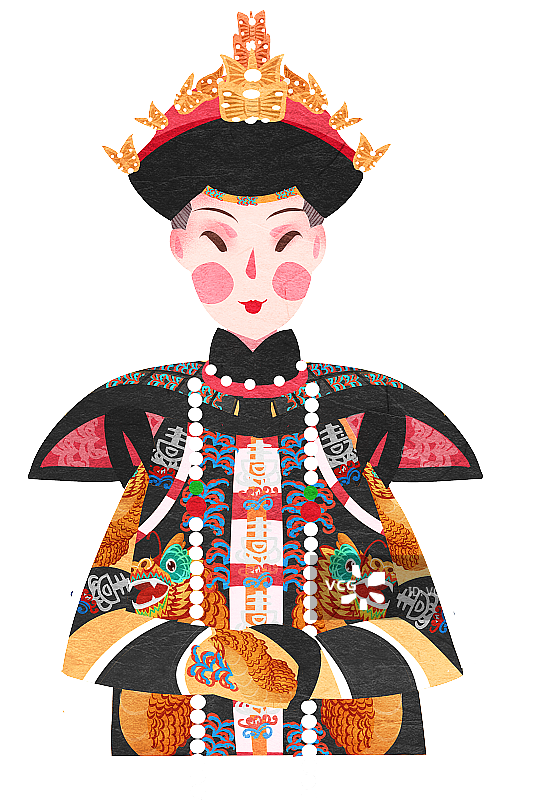 国潮风中国清朝皇后喜服插画人物元素图片素材