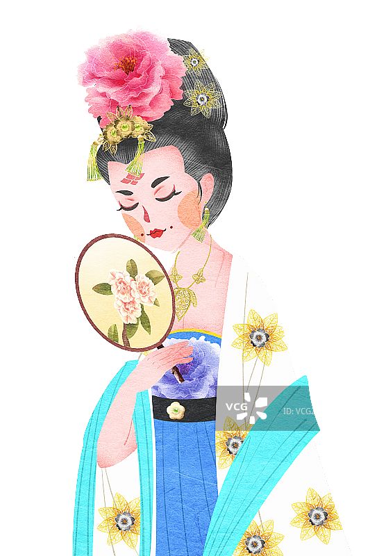 国潮风中国唐朝杨贵妃插画人物元素图片素材