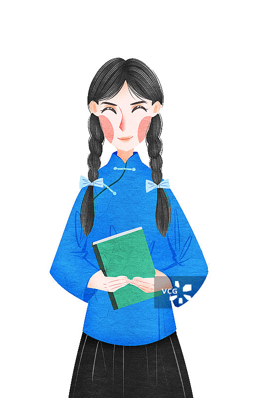 国潮风中国民国女学生服饰插画人物元素图片素材