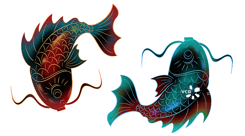 国潮风黑色的鲤鱼插画元素图片素材