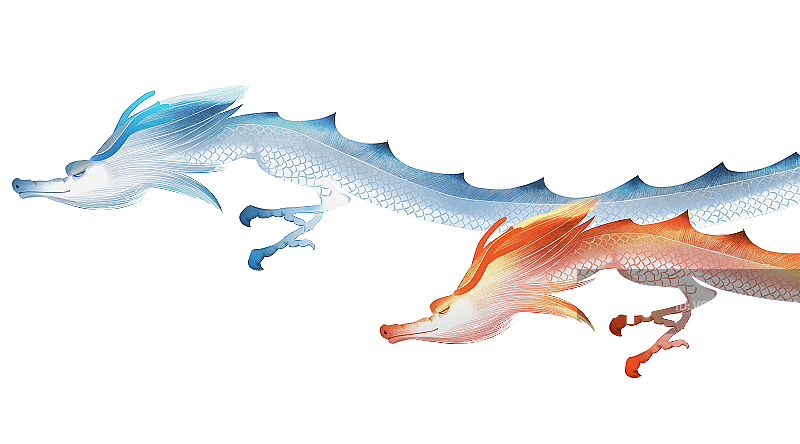 国潮风天空中飞翔的龙插画元素图片素材