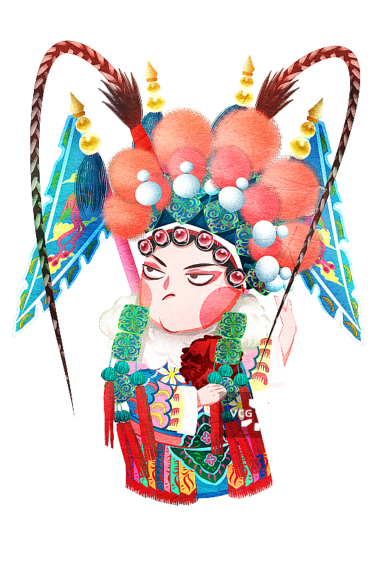 国潮风京剧角色刀马旦穆桂英插画人物元素图片素材