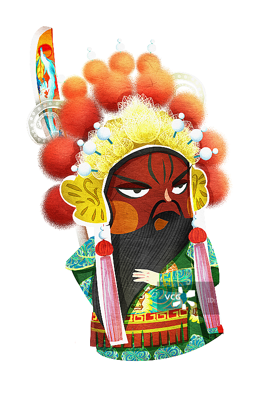国潮风京剧角色红生关羽插画人物元素图片素材