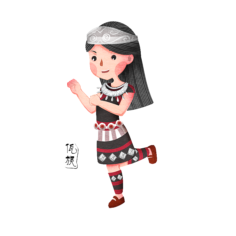 中国五十六个民族佤族人物插画元素图片素材