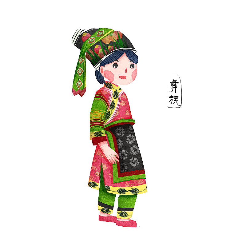 中国五十六个民族彝族人物插画元素图片素材