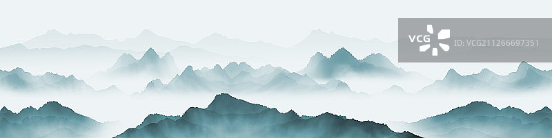 蓝色意境山水画图片素材