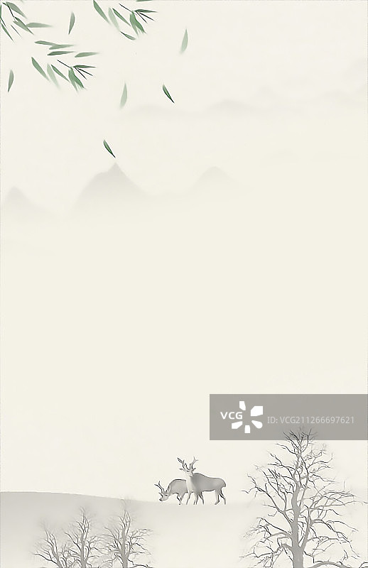 中国风淡雅意境水墨山水风景画图片素材