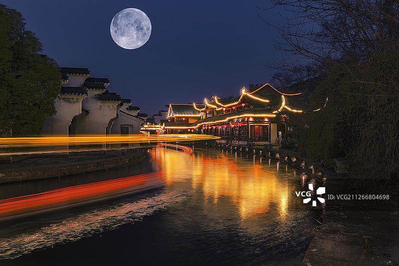 南京夫子庙水街夜晚图片素材