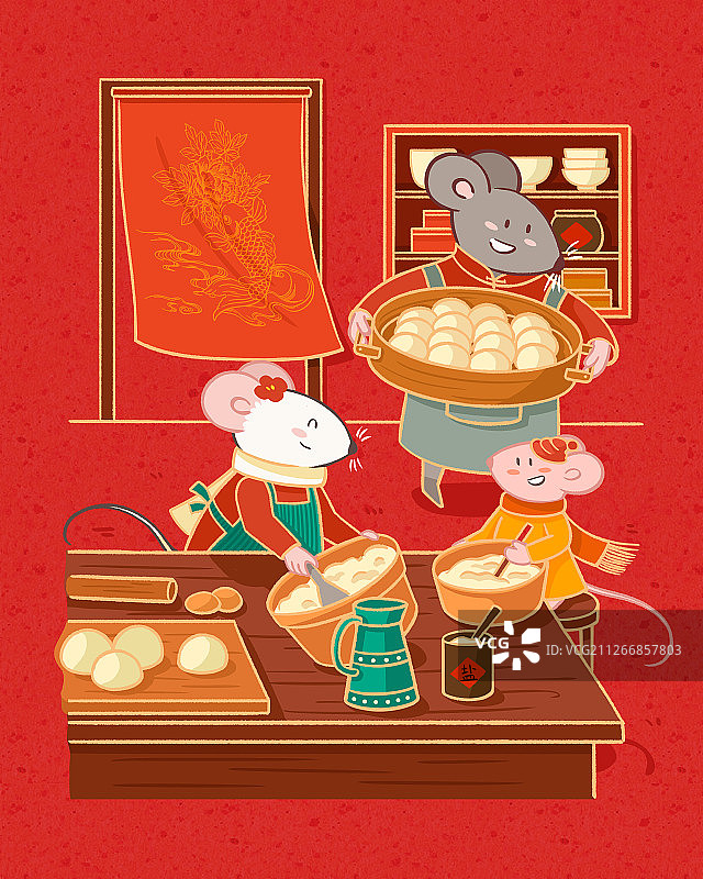 2020鼠年年俗蒸馒头图片素材