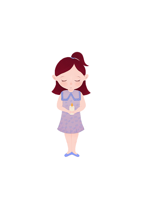 手绘低头闭眼手捧蜡烛的小女孩图片素材