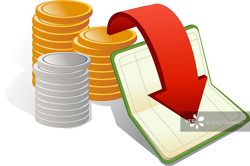银行存折和硬币堆叠图标图片素材