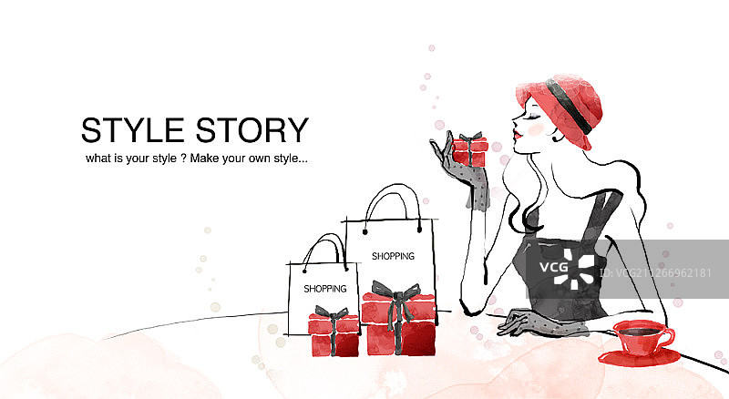 时尚女性水彩插画图片素材