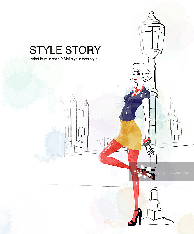 时尚女性水彩插画图片素材