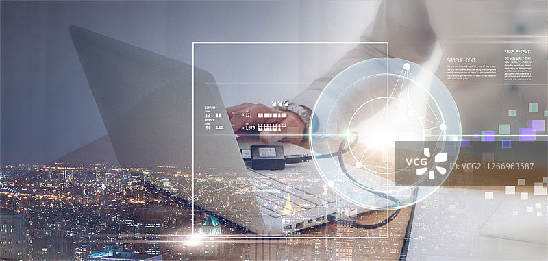 城市背景上的商务主题多重曝光图像图片素材