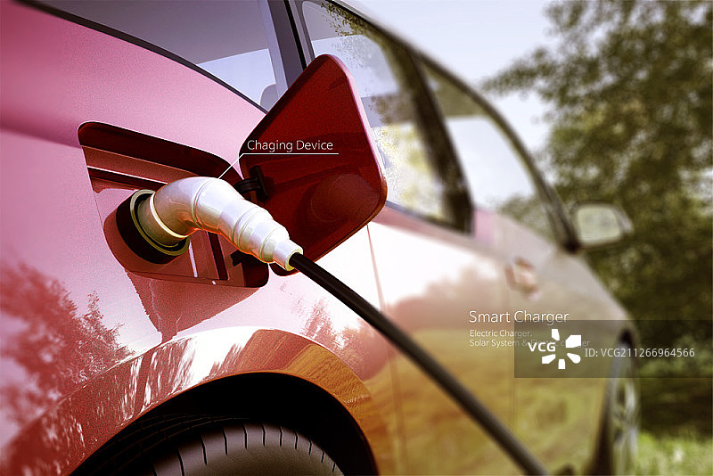 3D插画：电动汽车充电图片素材