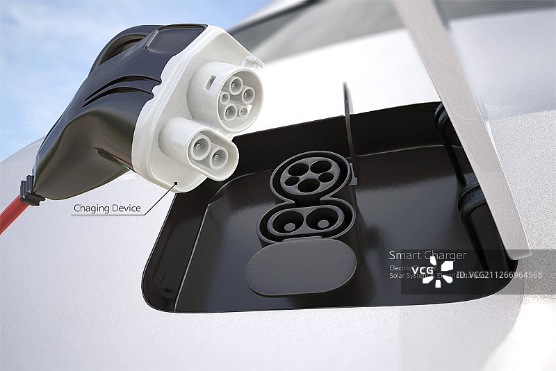 3D插画：电动汽车充电图片素材