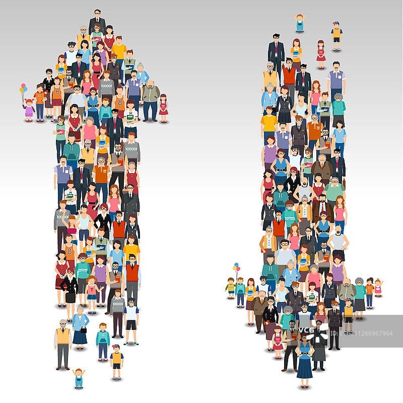 一群人制作向上和向下箭头图片素材