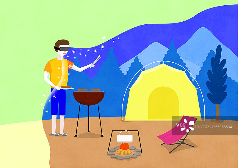 佩戴VR头显的人插画图片素材