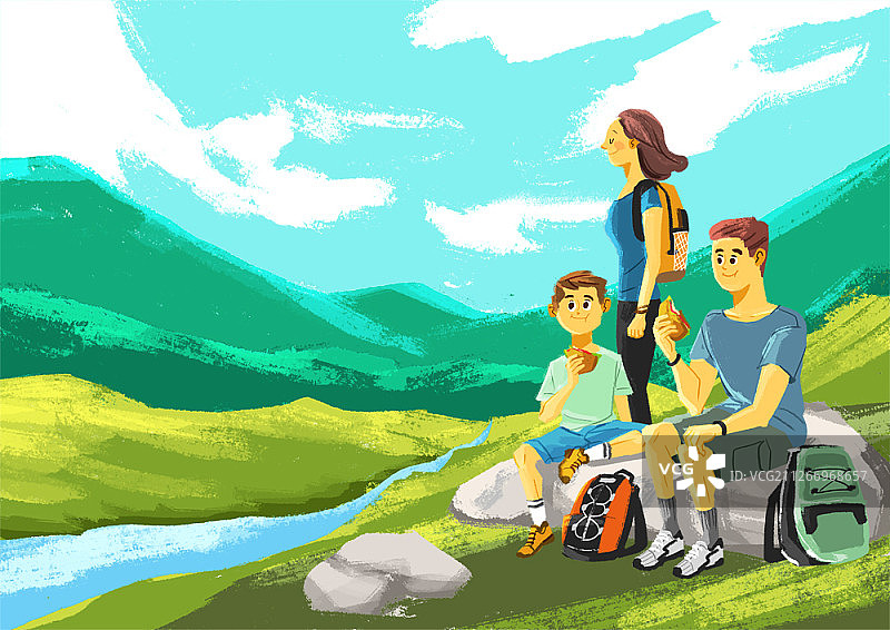 夏季度假的家庭插画图片素材
