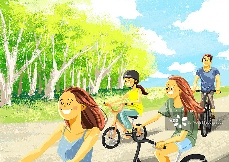 夏季度假的家庭插画图片素材