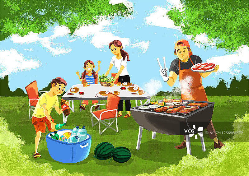 夏季度假的家庭插画图片素材