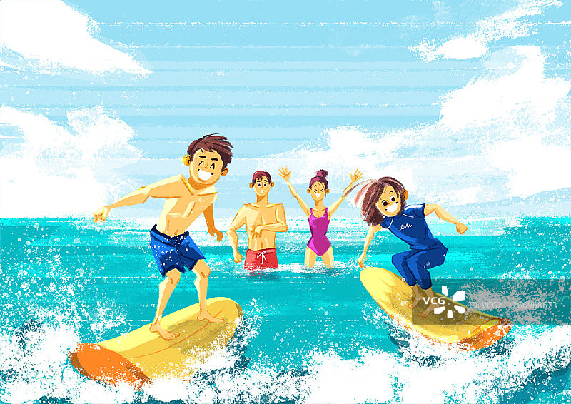 夏季度假的家庭插画图片素材