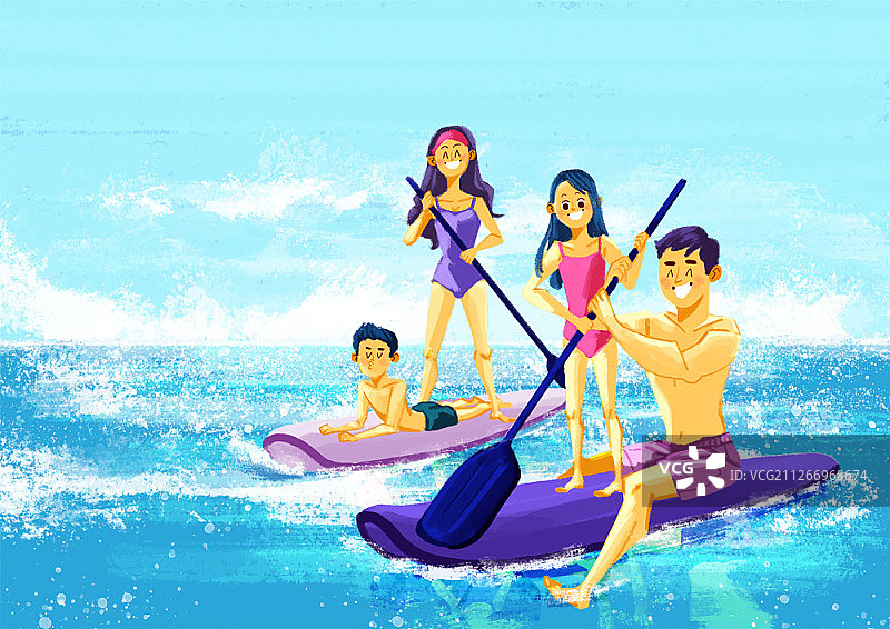 夏季度假的家庭插画图片素材