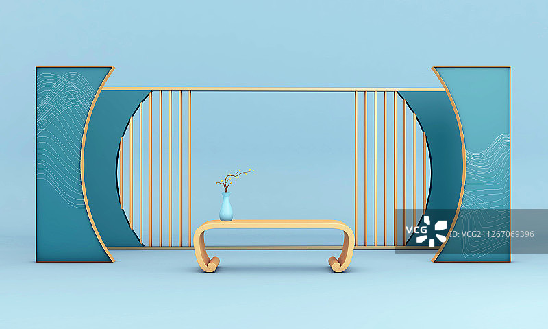 新中式淡雅风几何空间展示场景图片素材