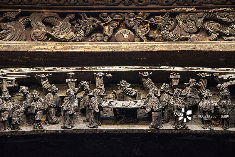 安徽徽派传统民居内明清时期的木雕艺术图片素材