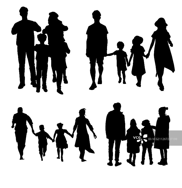 家庭剪影 亲子人像  人物剪影 四口之家 剪影 一家人图片素材