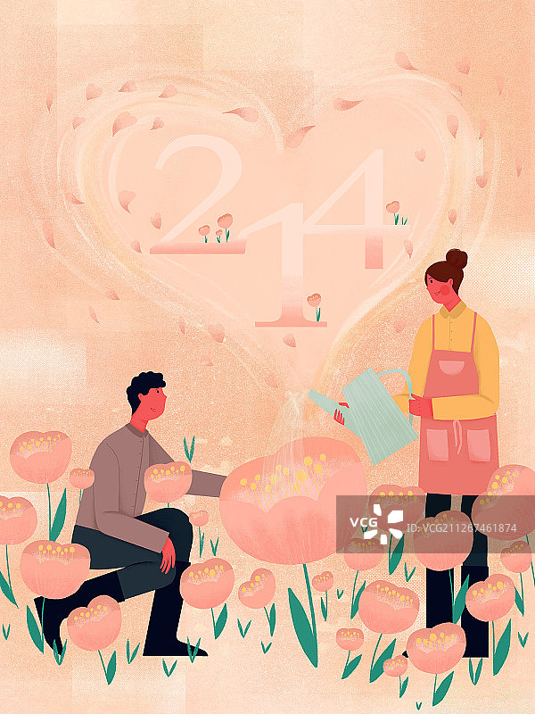 情侣214种植爱情花朵告白插画图片素材