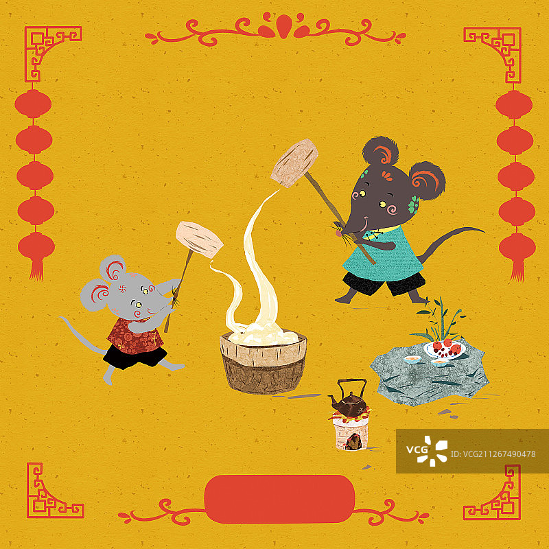 中国风剪纸风2020鼠年春节年俗系列-腊月二十八打糍粑图片素材