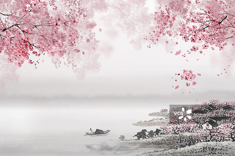 朦朧美的山水畫图片素材